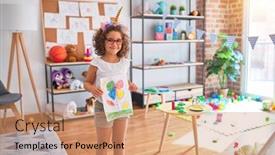  Presentation with unicorn - Audience pleasing presentation consisting of beautiful-toddler-wearing-glasses backdrop and a coral colored foreground