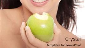  Presentation with green apple - Amazing presentation theme having beautiful topless girl with green apple isolated on white background backdrop and a coral colored foreground