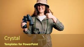  Presentation with canteen - Slides with beautiful-tourist-woman-on-vacation background and a tawny brown colored foreground
