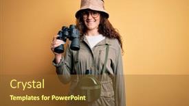  Presentation with canteen - Slide deck consisting of beautiful-tourist-woman-on-vacation background and a tawny brown colored foreground