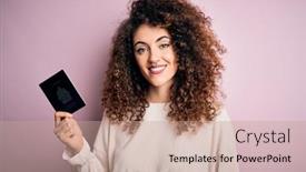  Presentation with canada - Presentation design enhanced with beautiful-tourist-woman-with-curly background and a coral colored foreground