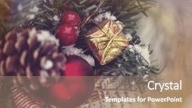  Presentation with decor - Beautiful theme featuring beautiful traditional christmas decor closeup backdrop and a coral colored foreground