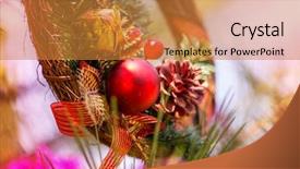  Presentation with decor - Cool new presentation theme with beautiful traditional christmas decor closeup backdrop and a  colored foreground