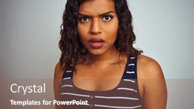  Presentation with transgender - PPT theme having beautiful transsexual transgender woman wearing striped t-shirt over isolated white background scared in shock with a surprise face afraid and excited with fear expression background and a violet colored foreground