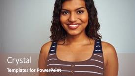  Presentation with transgender - Slide set consisting of beautiful transsexual transgender woman wearing striped t-shirt over isolated white background with a happy face standing and smiling with a confident smile showing teeth background and a coral colored foreground