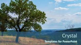  Presentation with sunny sky - PPT theme enhanced with beautiful-tree-on-a-hill background and a ocean colored foreground