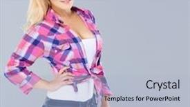  Presentation with quarter - Audience pleasing presentation theme consisting of beautiful trendy busty blond woman backdrop and a  colored foreground