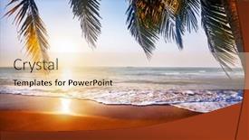  Presentation with tropical beach sunset - Beautiful presentation design featuring beautiful-tropical-beach-and-leaves backdrop and a lemonade colored foreground