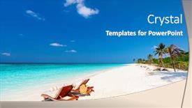  Presentation with tropical - Slide deck having beautiful-tropical-beach-on-exotic background and a teal colored foreground
