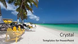  Presentation with virgin islands - PPT layouts featuring beautiful tropical beach with palm trees white sand turquoise ocean water and blue sky at anegada british virgin islands in caribbean background and a light gray colored foreground