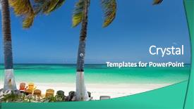  Presentation with palm beach - Cool new slides with beautiful-tropical-beach-with-palm backdrop and a teal colored foreground