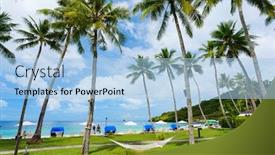  Presentation with water ocean - Slides enhanced with beautiful tropical beach with palm trees white sand turquoise ocean water and blue sky at exotic island background and a light blue colored foreground