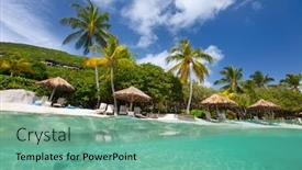  Presentation with virgin islands - Slides with beautiful tropical beach with palm trees white sand turquoise ocean water and blue sky at british virgin islands in caribbean background and a seafoam green colored foreground