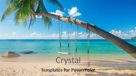  Presentation with palm beach - Colorful PPT theme enhanced with beautiful-tropical-island-beach backdrop and a soft green colored foreground