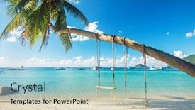  Presentation with palm beach - Presentation design having beautiful-tropical-island-beach background and a light blue colored foreground