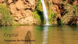  Presentation with waterfall woman - PPT layouts enhanced with beautiful-tropical-waterfall-and-woman background and a gold colored foreground