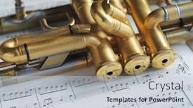  Presentation with sheet music - Beautiful slide set featuring beautiful trumpet on sheet music backdrop and a light gray colored foreground