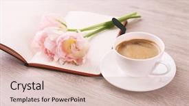  Presentation with coffee book - PPT theme enhanced with book and cup of coffee background and a soft green colored foreground