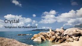  Presentation with turquoise beach - Colorful presentation theme enhanced with beautiful turquoise water and interesting rock formation on lamai beach ko samui thailand backdrop and a light blue colored foreground