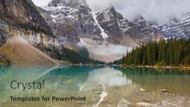  Presentation with beautiful moraine lake - Cool new presentation design with beautiful turquoise waters of the moraine lake with snow-covered peaks above it in banff national park of canada backdrop and a coral colored foreground