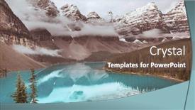  Presentation with beautiful moraine lake - Colorful presentation theme enhanced with beautiful turquoise waters of the moraine lake with snow-covered peaks above it in banff national park of canada backdrop and a violet colored foreground