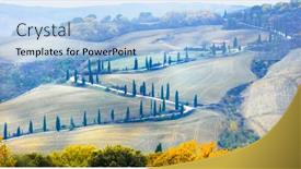  Presentation with tuscany - Cool new PPT layouts with beautiful-tuscany-autumn-countryside-winding backdrop and a light blue colored foreground