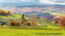  Presentation with hill road - PPT layouts consisting of beautiful-tuscany-green-yellow background and a gold colored foreground