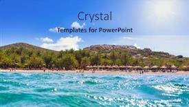  Presentation with greece blue - PPT layouts with beautiful-vai-beach-on-crete background and a light blue colored foreground