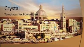  Presentation with panoramic - Presentation design having beautiful valletta over sunset malta background and a coral colored foreground