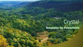  Presentation with forest road green - PPT theme featuring beautiful-valley-with-green-trees background and a tawny brown colored foreground