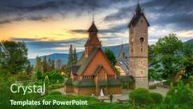  Presentation with church - Beautiful presentation design featuring beautiful-vang-stave-church backdrop and a tawny brown colored foreground