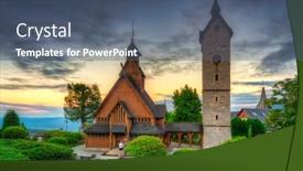  Presentation with church - Presentation theme with beautiful-vang-stave-church background and a ocean colored foreground