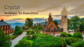  Presentation with poland - Presentation design having beautiful-vang-stave-church background and a yellow colored foreground