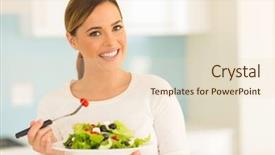  Presentation with vegetarian - Beautiful slide deck featuring beautiful vegetarian eating salad backdrop and a lemonade colored foreground