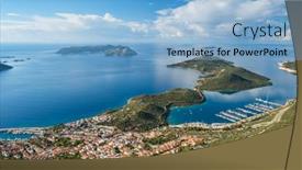  Presentation with island resort - Beautiful PPT layouts featuring beautiful-view-at-mediterranean-resort backdrop and a light blue colored foreground