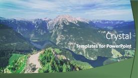  Presentation with mountain lake - Presentation design with top of cableway above background and a ocean colored foreground