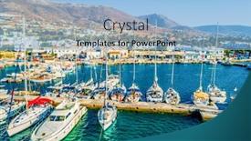  Presentation with boats - Presentation design with beautiful view of boats and yachts moored in the marina of paros island greece background and a light blue colored foreground