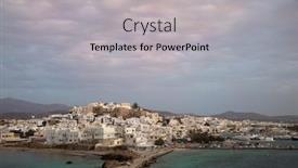  Presentation with cyclades - Slide deck having beautiful-view-of-naxos background and a light gray colored foreground