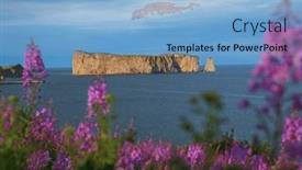  Presentation with purple flowers - Presentation design having beautiful-view-of-rocher-perce background and a light blue colored foreground