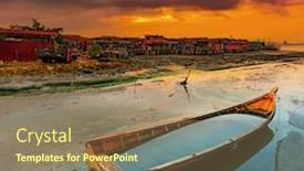  Presentation with boat - PPT layouts having beautiful-view-of-sunrise background and a coral colored foreground