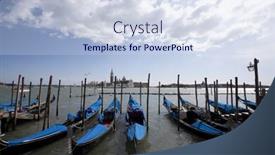  Presentation with boats - PPT layouts having beautiful-view-of-venice-traditional background and a sky blue colored foreground