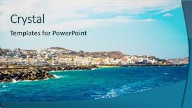  Presentation with view - PPT layouts having beautiful view to mykonos enbankment background and a  colored foreground