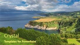 Presentation with island - Audience pleasing theme consisting of beautiful-viewpoint-on-the-sao backdrop and a tawny brown colored foreground