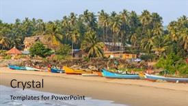  Presentation with village india - Audience pleasing presentation design consisting of beautiful village - fisherman boats on the gokarna backdrop and a coral colored foreground