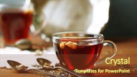  Presentation with herbal - Theme consisting of beautiful vintage composition with herbal tea on wooden table background and a tawny brown colored foreground