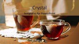  Presentation with herbal - Slides featuring beautiful vintage composition with herbal tea on wooden table background and a gold colored foreground