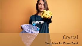  Presentation with caring - Cool new PPT layouts with beautiful-volunteer-girl-caring-environment backdrop and a yellow colored foreground