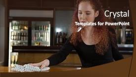  Presentation with waitress - Presentation consisting of beautiful-waitress-cleaning-bar-counter background and a tawny brown colored foreground