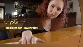  Presentation with waitress - Colorful presentation design enhanced with beautiful-waitress-cleaning-bar-counter backdrop and a tawny brown colored foreground