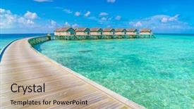  Presentation with beautiful fresh leaves water drops - PPT theme with beautiful water villas in tropical background and a  colored foreground